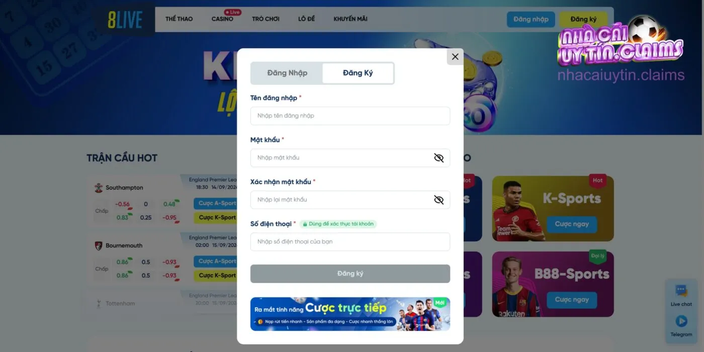 Đăng ký tài khoản và tham gia cá cược dễ dàng tại 8Live