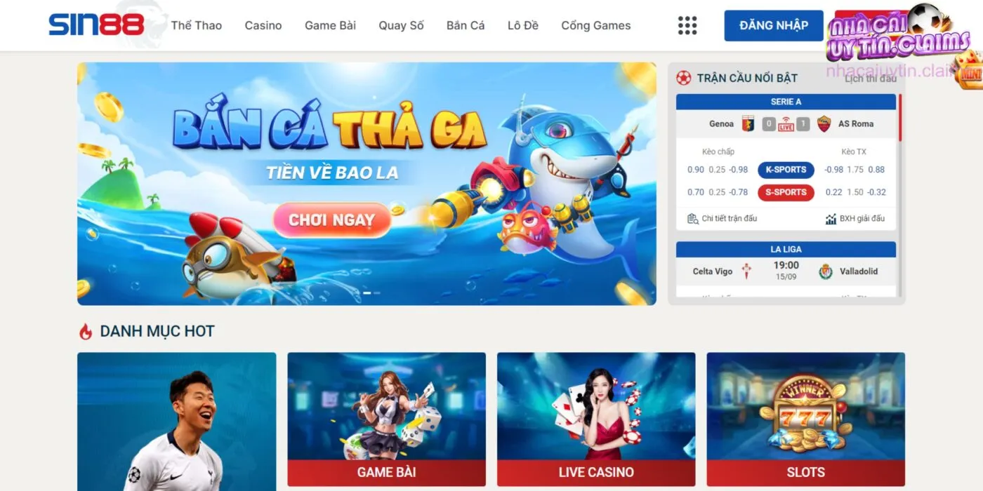 Giao diện website của nhà cái Sin88 được thiết kế nổi bật, ấn tượng